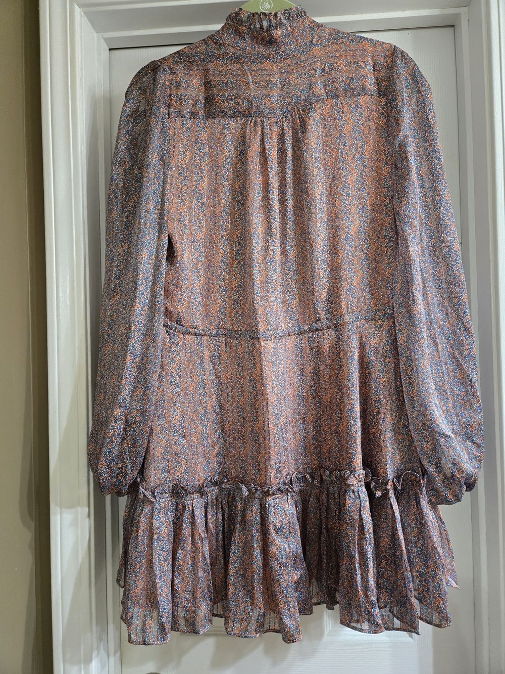 Buddy Love Rust and Blue Floral Ruffle Tiered Long Sleeve Dress - Picture 2 of 8